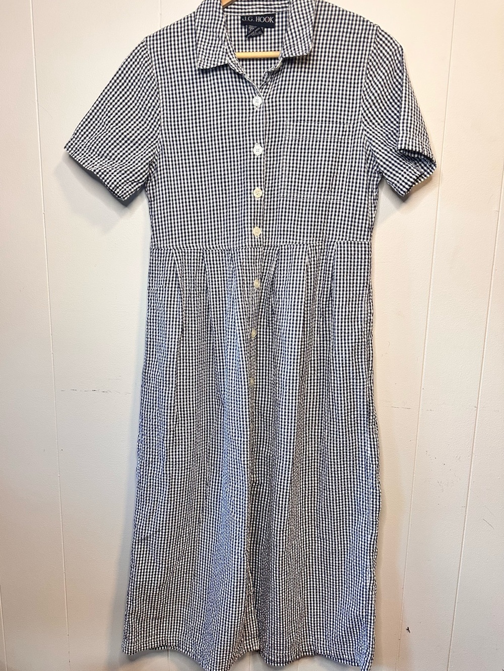 J.C. Hook Navy & White Gingham Button Shirt Dress - Coastal Gramdma Cottagecore